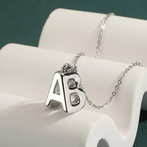 Brass Necklace Alphabet Letter silver color plated for woman nickel lead & cadmium free Sold By PC