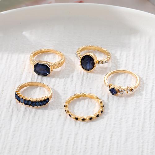 Zinc Alloy Ring Set 5 pieces & for woman & with rhinestone Sold By Set