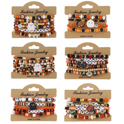 Halloween Bracelet Polymer Clay with Elastic Thread handmade Halloween Design & Unisex & enamel multi-colored Sold By Set