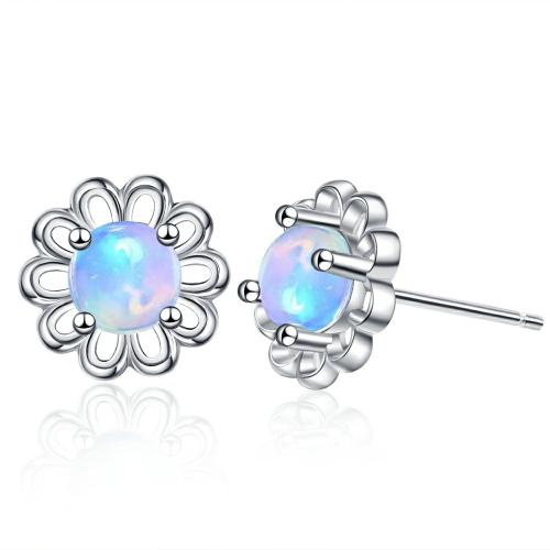 Brass Stud Earring with Gemstone plated for woman platinum color 9mm Sold By Pair