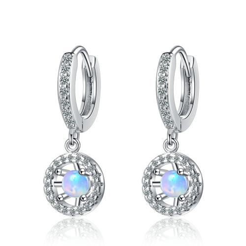 Cubic Zirconia Micro Pave Brass Earring with Gemstone plated micro pave cubic zirconia & for woman platinum color Sold By Pair