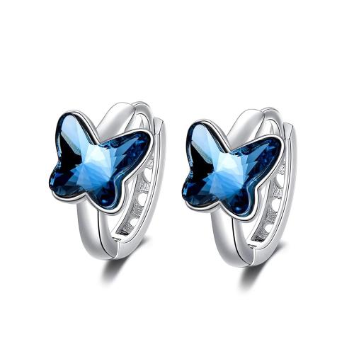 Boucles d'oreilles en laiton zircon cubique pavent, papillon, Placage, pavé de micro zircon & pour femme, couleur platine, 13mm, Vendu par paire