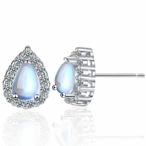 Cubic Zirconia Micro Pave Brass Earring with Gemstone plated micro pave cubic zirconia & for woman platinum color Sold By Pair