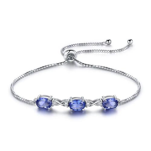 Befestiger Zirkonia Messing Armband, plattiert, Micro pave Zirkonia & für Frau, Platin Farbe, Länge ca. 24 cm, verkauft von PC