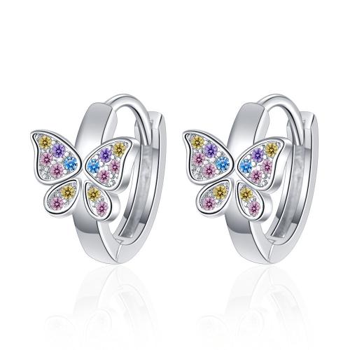 Cubic Zirconia Micro Pave Brass Earring Butterfly plated micro pave cubic zirconia & for woman platinum color Sold By Pair