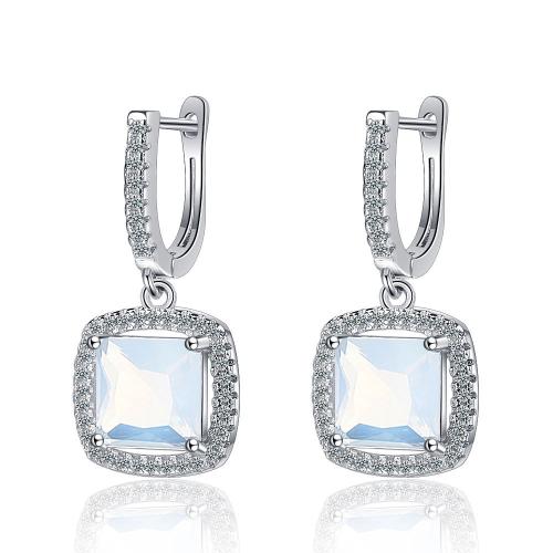 Cubic Zirconia Micro Pave Brass Earring with Gemstone plated micro pave cubic zirconia & for woman platinum color Sold By PC