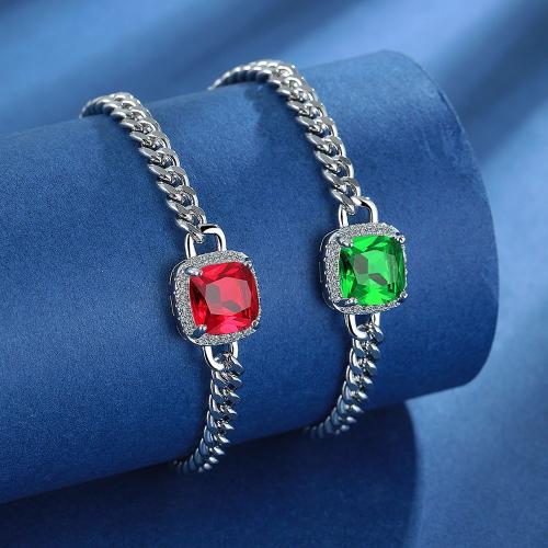 Bracelet cubique en laiton zircon pavent, avec 5CM chaînes de rallonge, Placage, pavé de micro zircon & pour femme, plus de couleurs à choisir, Longueur Environ 21.5 cm, Vendu par PC