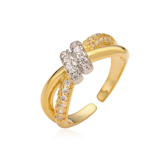 Cúbicos Circonia Micro Pave anillo de latón, metal, chapado, micro arcilla de zirconia cúbica & para mujer, dorado, Vendido por UD