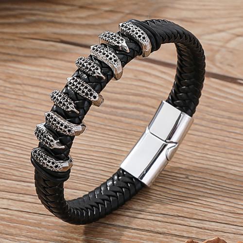 PU Cord Armbånd, Zinc Alloy, med PU, Vintage & for mennesket, flere farver til valg, Solgt af PC