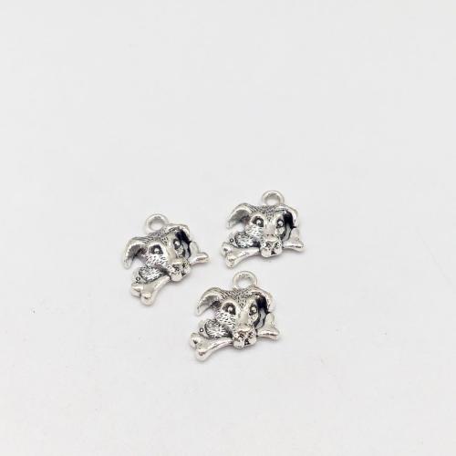 In lega di zinco animali pendenti, lega in zinco, Cane, placcato argento antico, DIY, 15x15x4mm, 100PC/borsa, Venduto da borsa