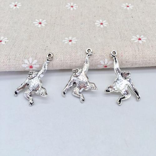 Zinc Alloy Animal Pendants Monkey antique silver color plated DIY Sold By Bag