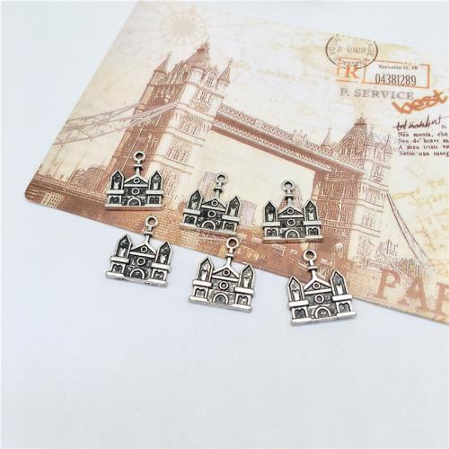 Zinc Alloy Pendants Castle antique silver color plated DIY Sold By Bag