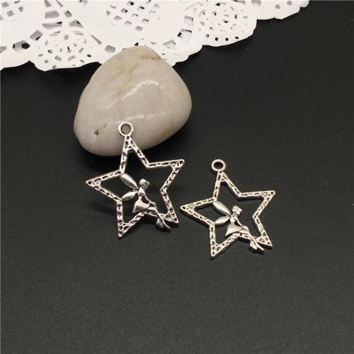 Colgante estrella de la aleación del cinc, aleación de zinc, chapado en color de plata antigua, Bricolaje, 29x25mm, 100PCs/Bolsa, Vendido por Bolsa