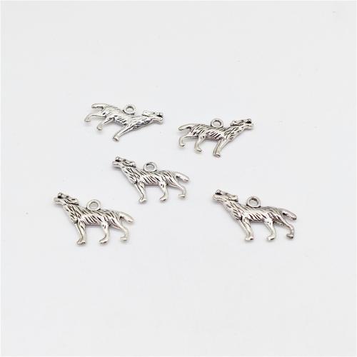 Zinklegering Animal Hangers, Zinc Alloy, Wolf, antiek zilver plated, DIY, 18x26x3mm, 100pC's/Bag, Verkocht door Bag