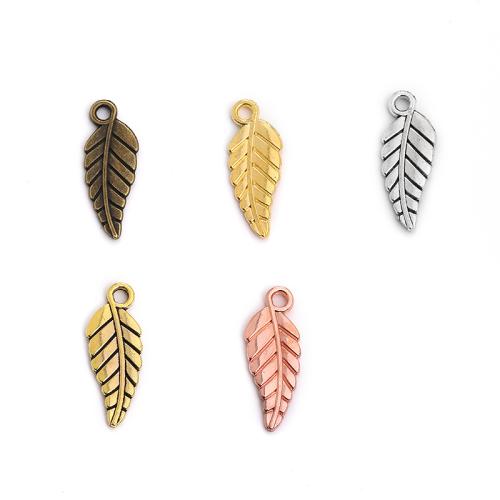 Pendants Sinc Alloy Leaf, plátáilte, DIY, dathanna níos mó le haghaidh rogha, 19x7x1mm, 100ríomhairí pearsanta/Mála, Díolta De réir Mála