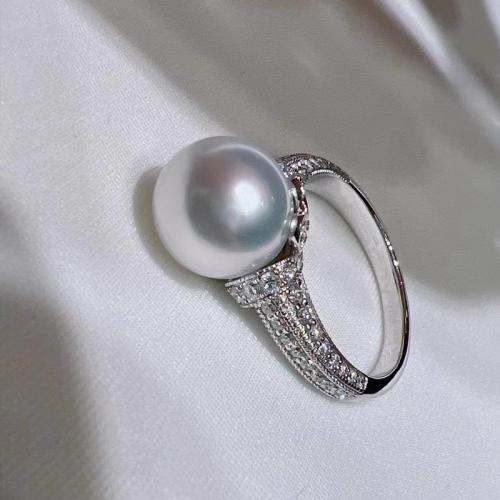 Kubieke Circonia Micro Pave Brass Ring, Messing, met Plastic Pearl, verschillende grootte voor keus & micro pave zirconia & voor vrouw, Verkocht door PC