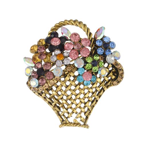 Zinc Alloy Brocher, Flower Basket, mode smykker & for kvinde & med rhinestone, 35x46mm, Solgt af PC