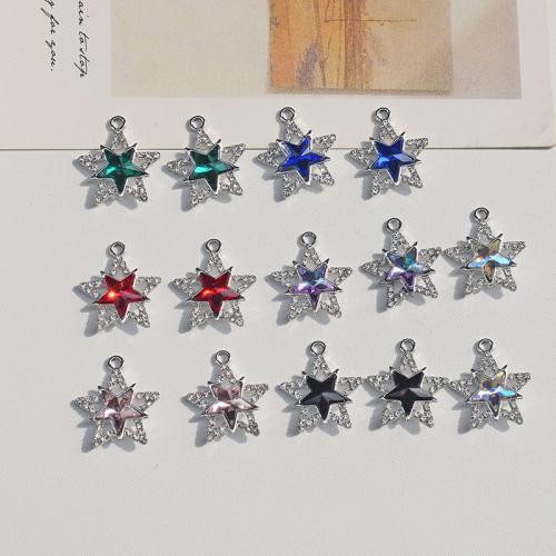 Pingentes de strass de liga de zinco, Estrela, DIY & com strass, Mais cores pare escolha, 22x19mm, 10PCs/Bag, vendido por Bag