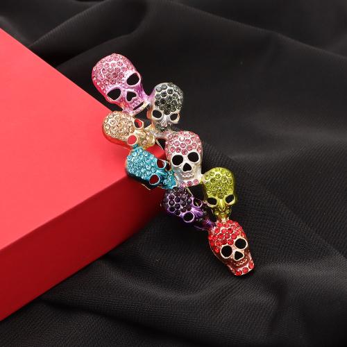 Zinc Alloy Brocher, Skull, mode smykker & for kvinde & med rhinestone, 87x30mm, Solgt af PC