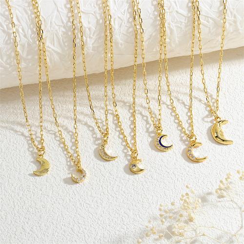 Kubieke Zirkoon Micro Pave Brass Ketting, Messing, met 5cm extender keten, Maan, gold plated, mode sieraden & verschillende grootte voor keus & micro pave zirconia & voor vrouw & glazuur, meer kleuren voor de keuze, nikkel, lood en cadmium vrij, Lengte Ca 40 cm, Verkocht door PC