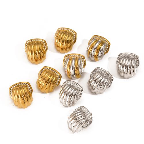 Stainless Steel Stud Øreringe, 304 rustfrit stål, med Plastic Pearl, Shell, mode smykker & for kvinde & med rhinestone, flere farver til valg, 24x26.70mm, Solgt af par