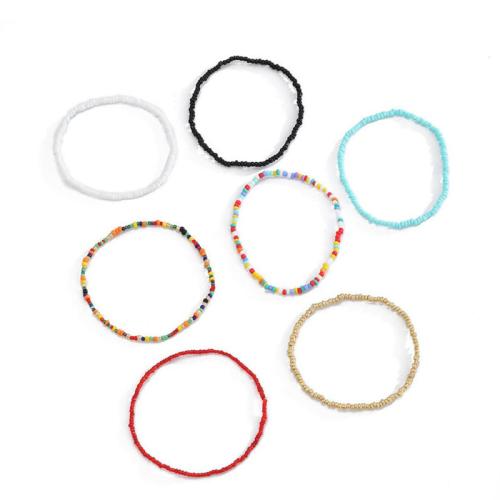 Fashion Jewelry Anklet Seedbead 7 pieces mixed colors nickel lead & cadmium free Length 23 cm Sold By Set