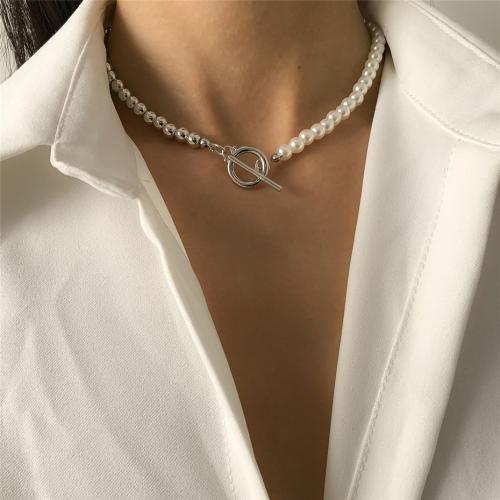 Zinc Alloy Jewelry Necklace with Plastic Pearl plated fashion jewelry nickel lead & cadmium free Length 42 cm Sold By PC