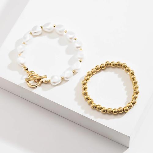 Zinc Alloy Bracelet with Plastic Pearl plated 2 pieces & fashion jewelry nickel lead & cadmium free Sold By Set