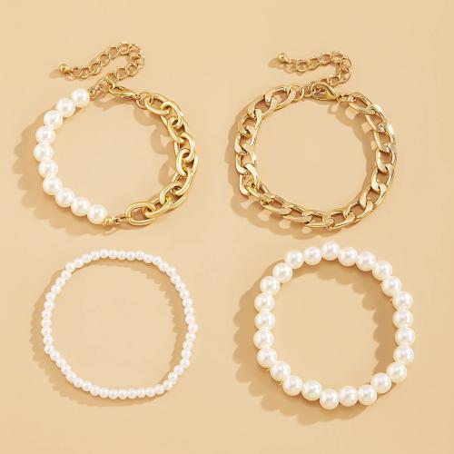 Zinc Alloy Bracelet with Plastic Pearl gold color plated 4 pieces & fashion jewelry mixed colors nickel lead & cadmium free Sold By Set