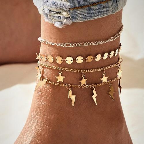 Zinc Alloy Anklet gold color plated 4 pieces & fashion jewelry golden nickel lead & cadmium free Sold By Set