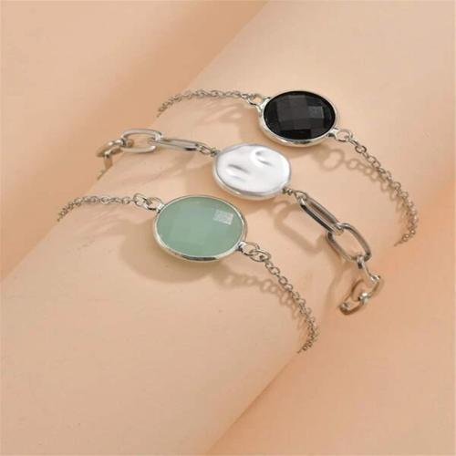 Zinklegering armbandkettingen, Zinc Alloy, met Kristal & Plastic Pearl, met 5cm extender keten, plated, drie stuks & mode sieraden, meer kleuren voor de keuze, nikkel, lood en cadmium vrij, Lengte 16 cm, Verkocht door Stel