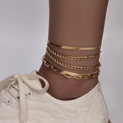 Zinc Alloy Anklet gold color plated 4 pieces & fashion jewelry golden nickel lead & cadmium free Sold By Set