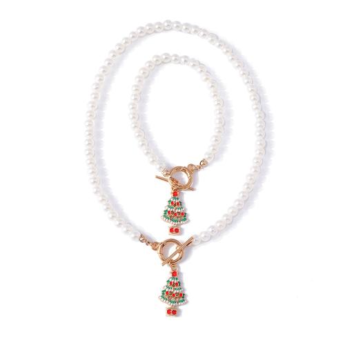 Sieraden Sets, Plastic Pearl, met Zinc Alloy, 2 stuks & mode sieraden, wit, Verkocht door Stel