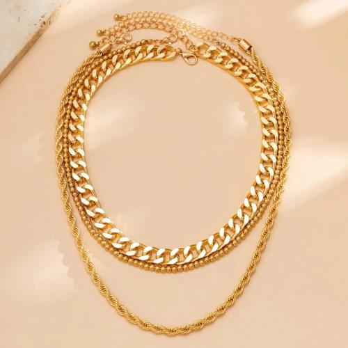 Zinc Alloy Jewelry Necklace gold color plated three pieces & fashion jewelry golden nickel lead & cadmium free Sold By Set