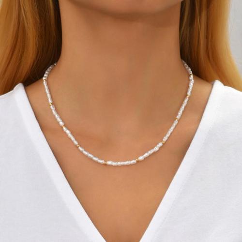 Stainless Steel Jewelry Necklace 304 Stainless Steel with Plastic Pearl plated for woman white Sold By PC