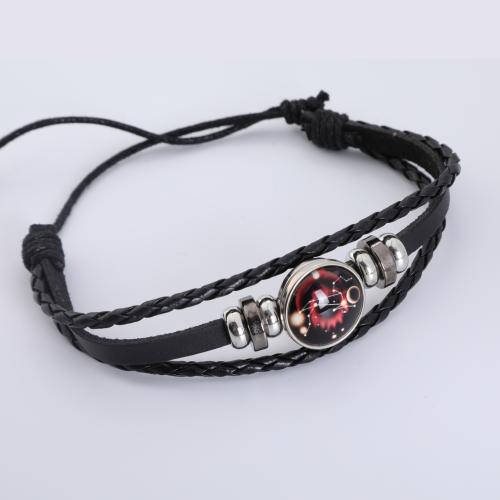 PU Leather Cord Bracelets Zinc Alloy with PU Leather & Gemstone epoxy gel Zodiac symbols jewelry & Unisex Length Approx 21.5 cm Sold By PC