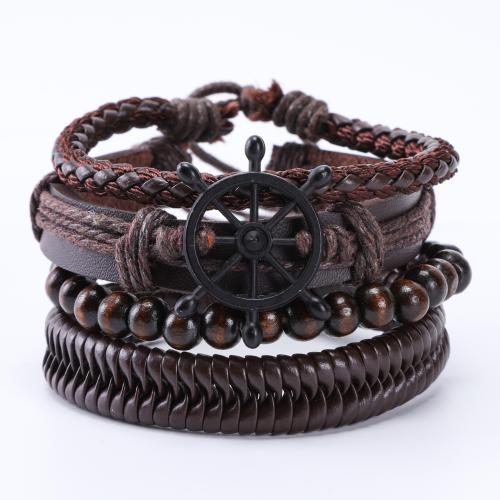 PU Leather Cord Bracelets Zinc Alloy with PU Leather vintage & 4 pieces & for man Length Approx 21.5 cm Sold By PC