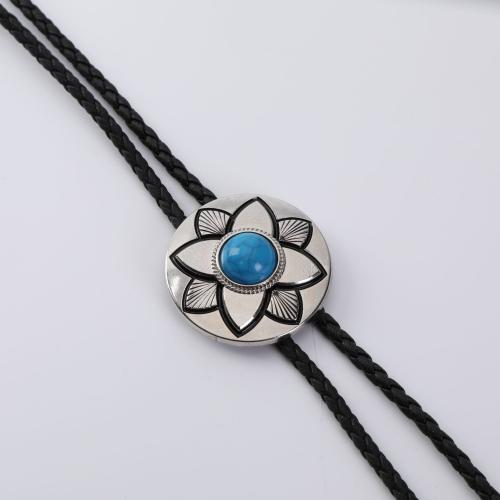 Zinc Alloy Jewelry Necklace with turquoise & PU Leather vintage & Unisex & enamel Length Approx 61-70 cm Sold By PC