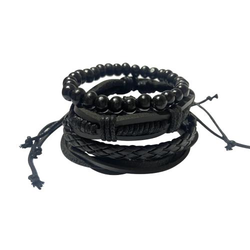 Bracelets cordon PU, cuir PU, avec bois, fait à la main, 4 pièces & pour homme, plus de couleurs à choisir, Vendu par fixé