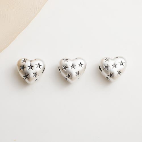 Gioielli Spacer Beads, 925 sterline d'argento, Cuore, DIY, 12.50x11mm, Foro:Appross. 3mm, Venduto da PC