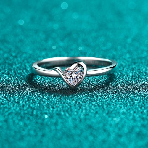 925 Sterling Silver Finger Ring with Moissanite Heart & for woman Approx 2mm US Ring Sold By PC