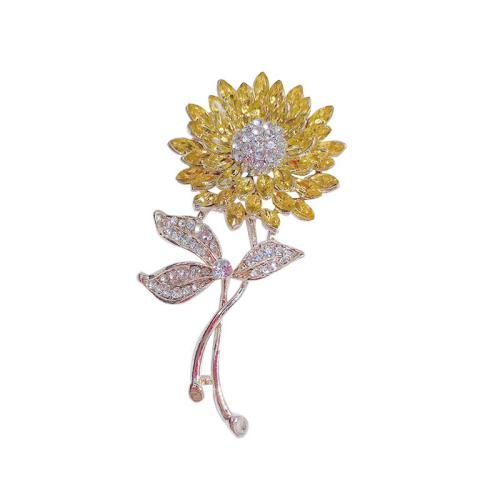 Zinc Alloy Brooches Sunflower for woman & with rhinestone Sold By PC