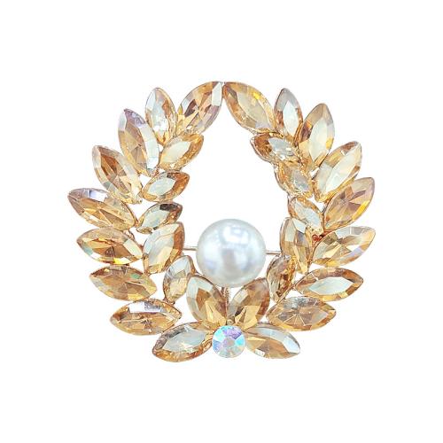 Zinklegering broches, Zinc Alloy, met Plastic Pearl, voor vrouw & met strass, 40x45mm, Verkocht door PC