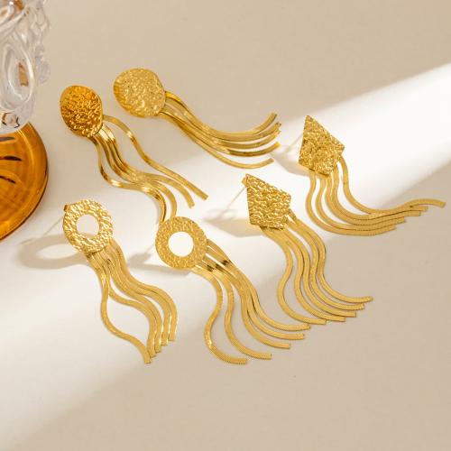 Fringe pendientes de la manera, acero inoxidable 304, 18K chapado en oro, Joyería & diferentes estilos para la opción & para mujer, dorado, Vendido por Par