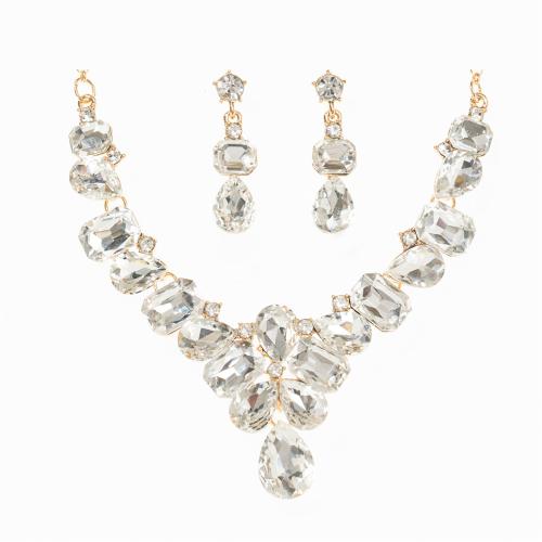 Zinc Alloy Jewelry Sets Stud Earring & necklace with Crystal with 7cm extender chain 2 pieces & fashion jewelry & for woman golden Length 43 cm Sold By Set