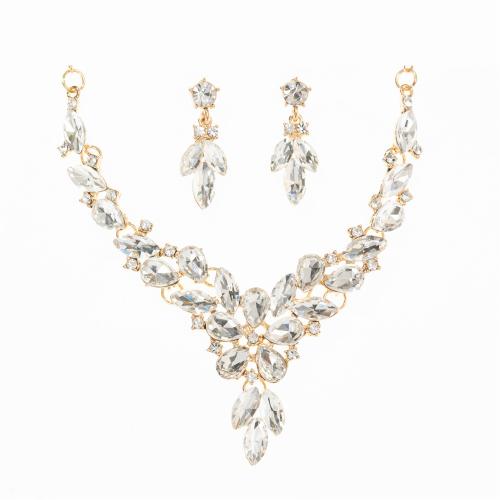 Zinklegering Sieraden Sets, Stud Oorbel & halsketting, Zinc Alloy, met Kristal, met 7cm extender keten, 2 stuks & mode sieraden & voor vrouw & met strass, gouden, Lengte 43 cm, Verkocht door Stel