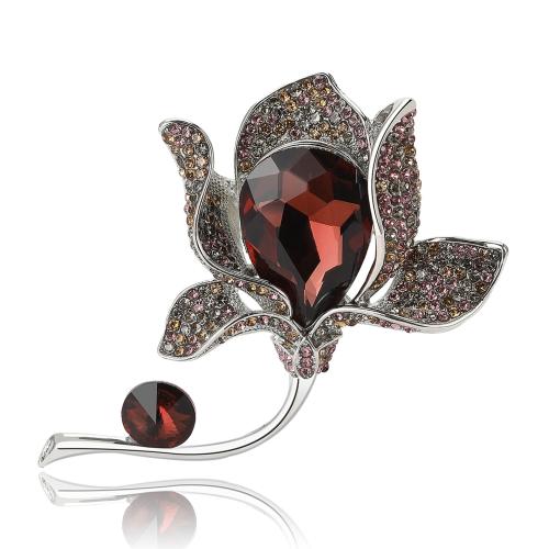 Zinc Alloy Brocher, Tulip, for kvinde & med rhinestone, flere farver til valg, 75x50mm, Solgt af PC