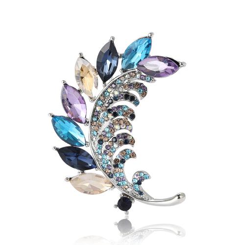 Zinc Alloy Brocher, Leaf, for kvinde & med rhinestone, flere farver til valg, 50x38mm, Solgt af PC