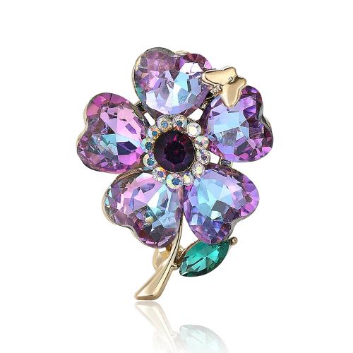 Zinc Alloy Brocher, Flower, for kvinde & med rhinestone, flere farver til valg, 35x33mm, Solgt af PC