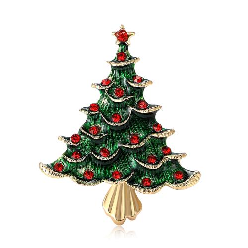 Spille in lega di zinco, lega in zinco, Albero di Natale, Design natalizio & per la donna & smalto & con strass, nessuno, 58x47mm, Venduto da PC